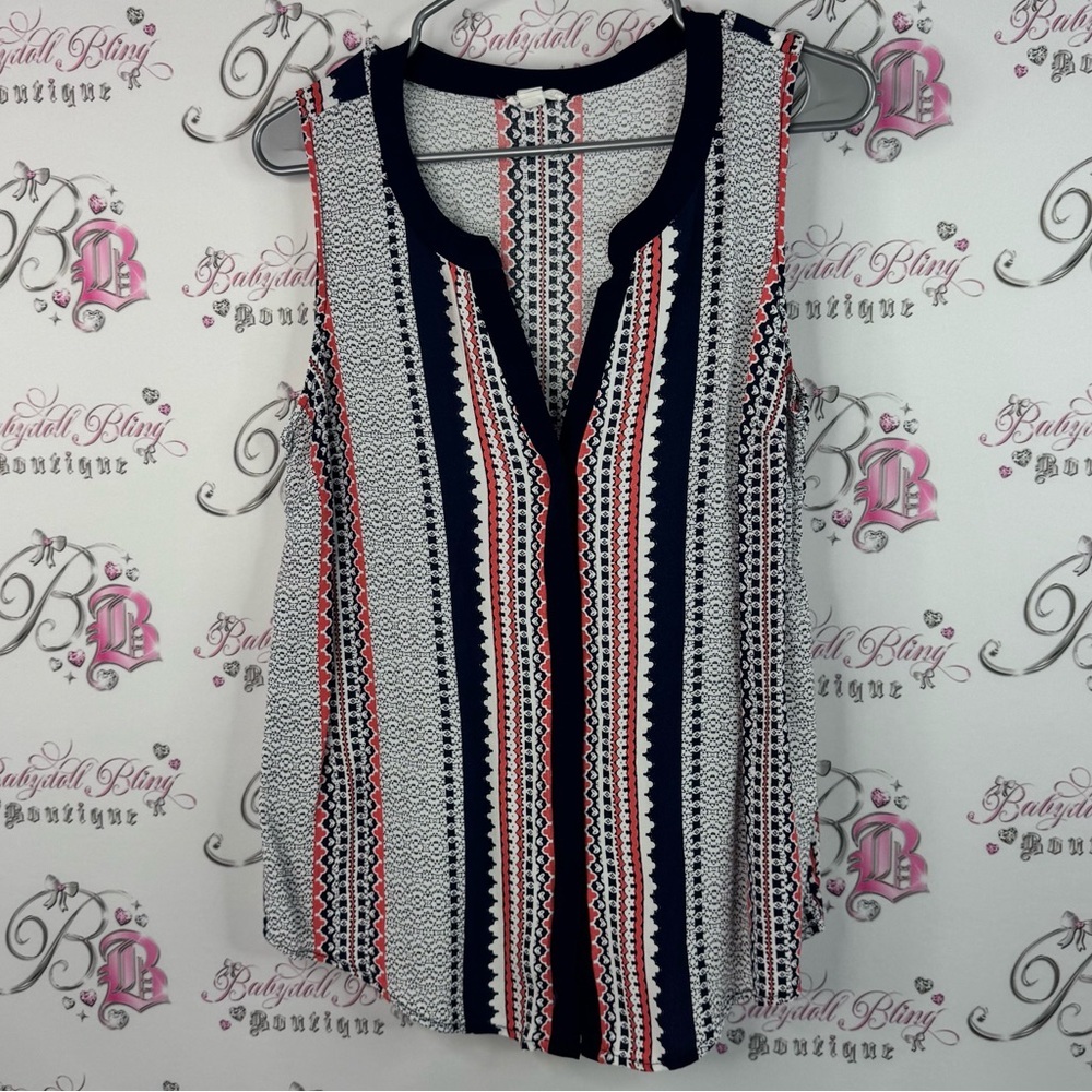 Tribal jeans tank top Aztec boho Sleeveless Top - Navy, orange White - Picture 1 of 10